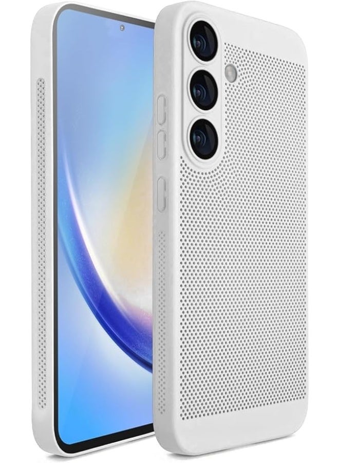 Compatible with Case For Samsung S25 Plus Heat Dissipation Case with Built-in Camera Lens Protector Slim Fit Breathable Cooling Anti-Fingerprint Hard PC Back Shockproof Cover - (White)